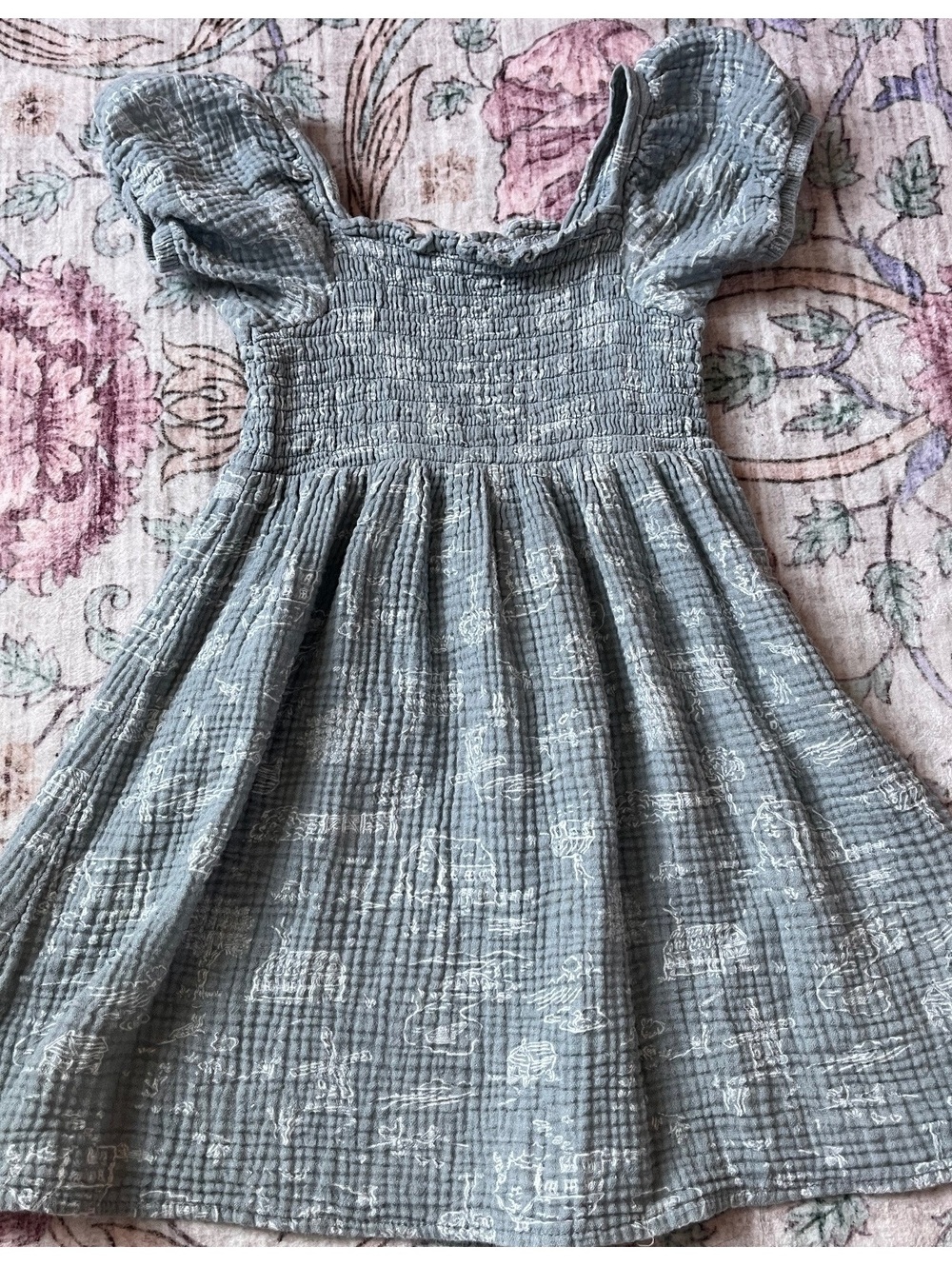 Modern Moments Girls' 4T Green Smocked Dress with Puff Sleeves